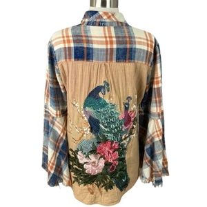 Flannel with embroidered peacock